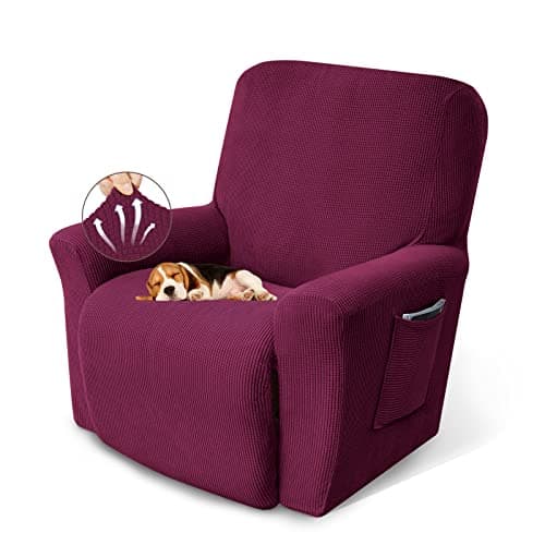 KEKUOU Recliner Chair Covers Lazy Boy Recliner Covers Stretch Couch Cover Slipcovers 1 Piece Furniture Protector with Elastic Bottom for Dog,Kids.(Recliner, Wine)