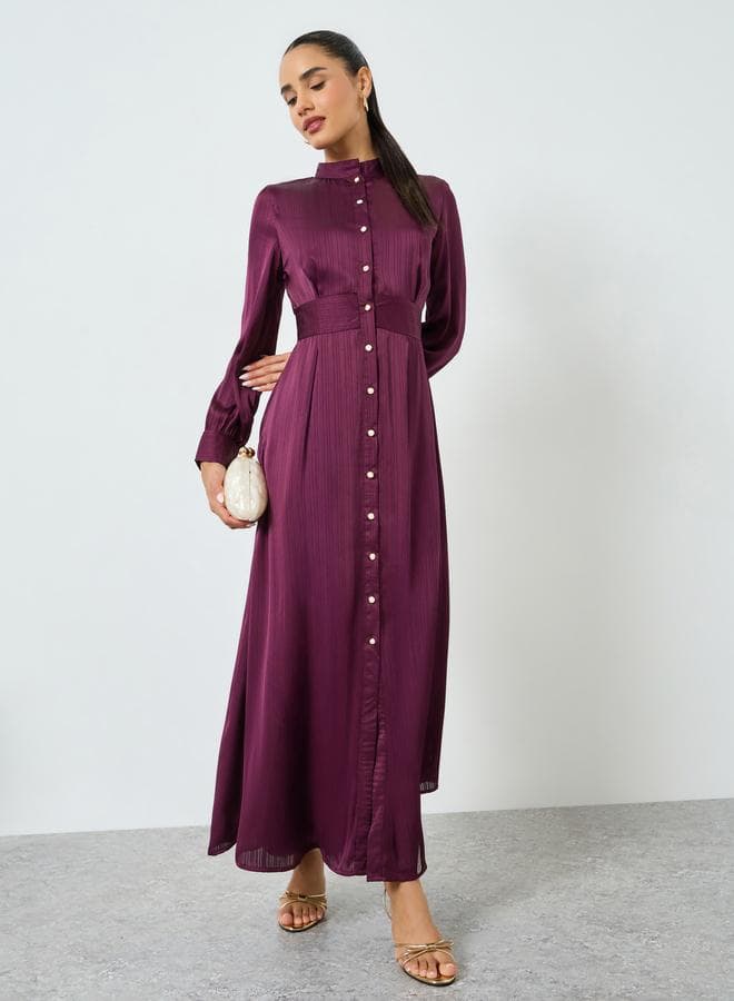 Magenta Long Sleeves Shirt Maxi Dress