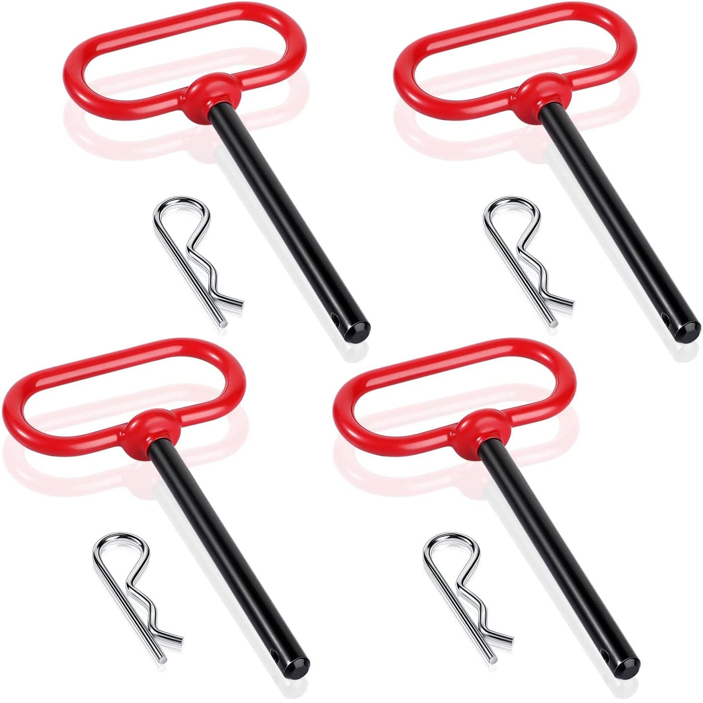 Riakrum 4 Pcs 38 x 4 Inch Handle Hitch Pin for Tractor Trailer Hitch Pin and Clip Tow Pin Accessories for FarmTractorTurn Mower Towing Cargo Boat RV Car Truck Bike ATVRed