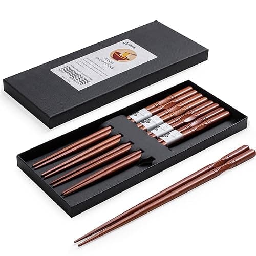 MFJUNS 5Pairs Japanese Chopsticks Reusable Nonslip Design Natural Wood Brown 88 Inch225cm Easy to Use Suitable for Beginners Gift Set