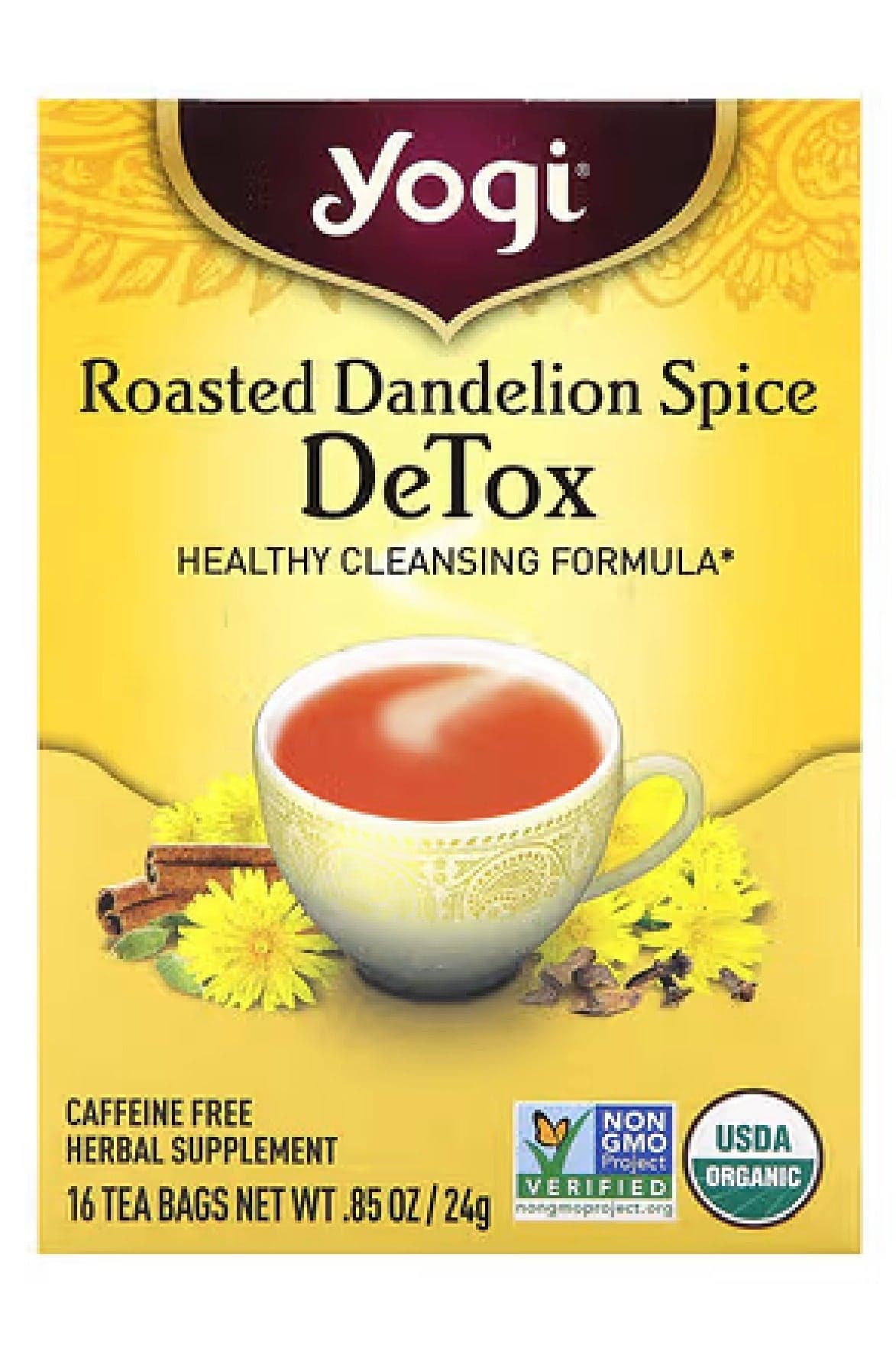 Yogi Tea, Detox, Roasted Dandelion Spice, Caffeine Free, 16 Tea Bags, 0.85 oz (24 g)