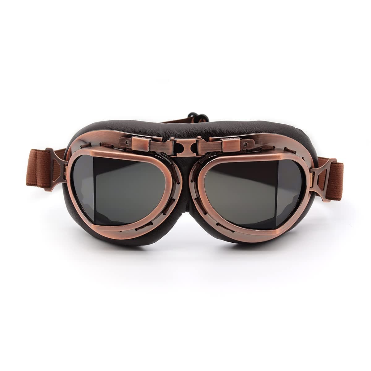 kucehiup Vintage Aviator Goggles Motorcycle Goggles Copper frame Smoke lenses