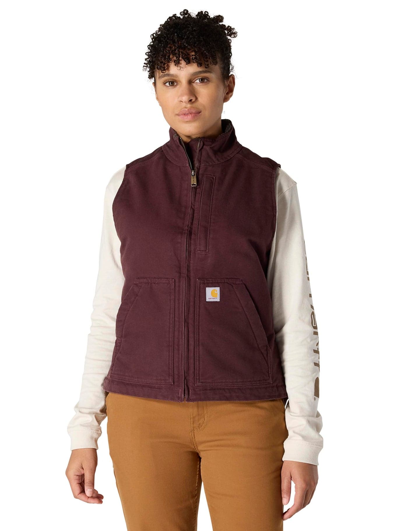 Carhartt Womens Relaxed Fit Washed Duck SherpaLined MockNeck Vest Blackberry Medium