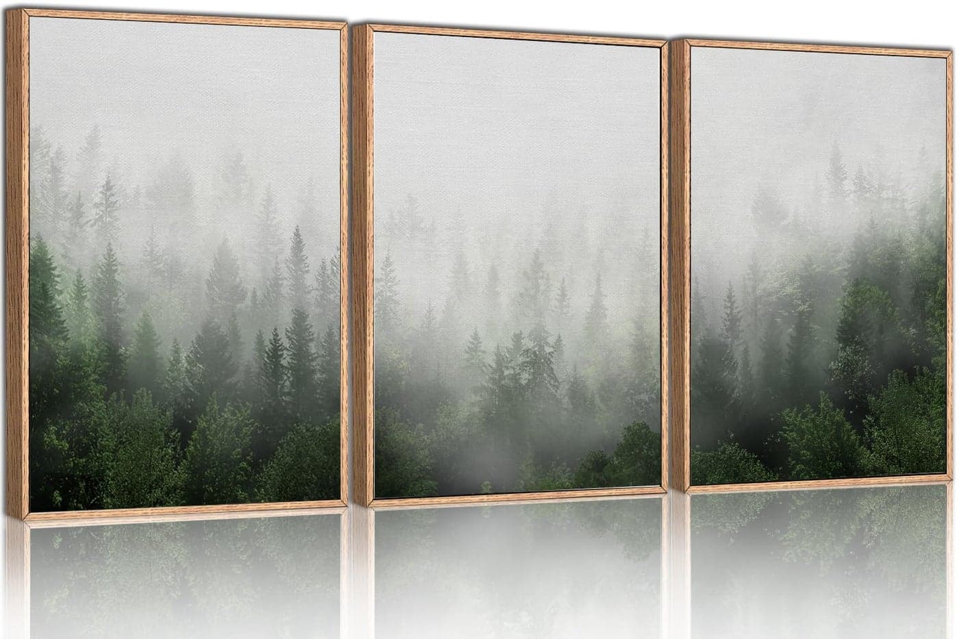HPINUB Misty Green Forest Framed Canvas Wall Art Set Nature Scenery Modern Wall Decor Foggy Mountain Wall Painting Woodland Landscape Nursery Art Print for Living Room Bedroom Office 16x24x3