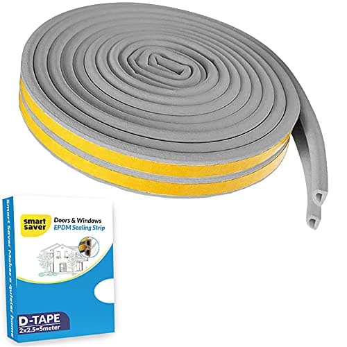 Smart Saver D Shaped (Grey) Self-Adhesive Epdm Doors and Windows Foam Seal Strip Rubber Weatherstrip 5 Meter (2 X 2.5 M = 5 Meter)-Pack of 2
