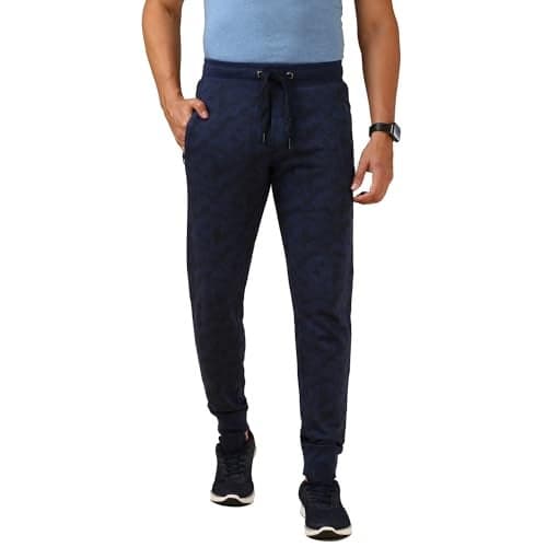 Van Heusen Men Superior Performance Trackpant - Cotton Rich - Zipper Pocket,Ribbed Hems, Elasticized Waistband_Blue Melange AOP_XXL
