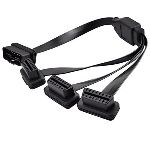 OLLGEN 50cm / 20" OBD2 OBDII 1 to 3 Ultra Low Profile Straight Port 16 Pin Male to Female Y Splitter Cord Car Diagnostic 1 x Male and 3 x Female OBD Extension Cable