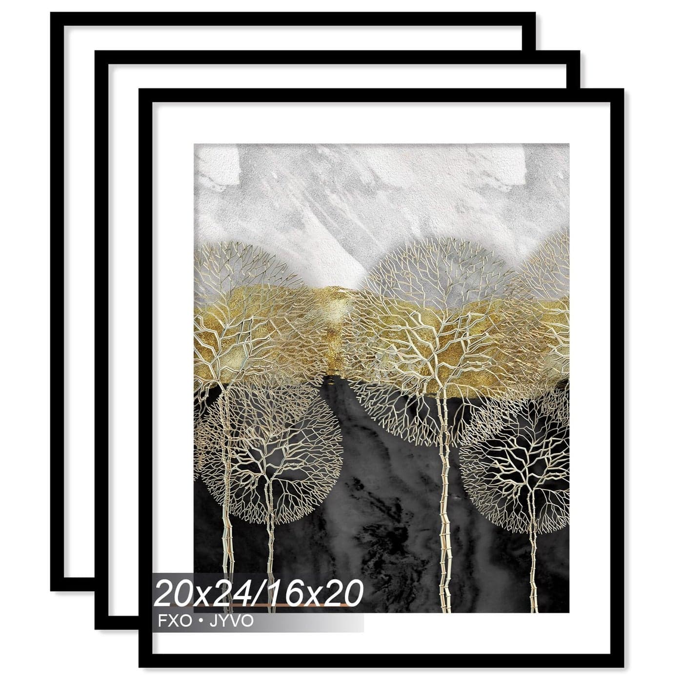 Fxojyvo 20x24 Picture Frame Set of 3 Display Poster 16x20 with Mat or 20 x 24 Without Mat Light Weight and High Transparent 20 by 24 Frame for Wall 3 PackBlack20 x24