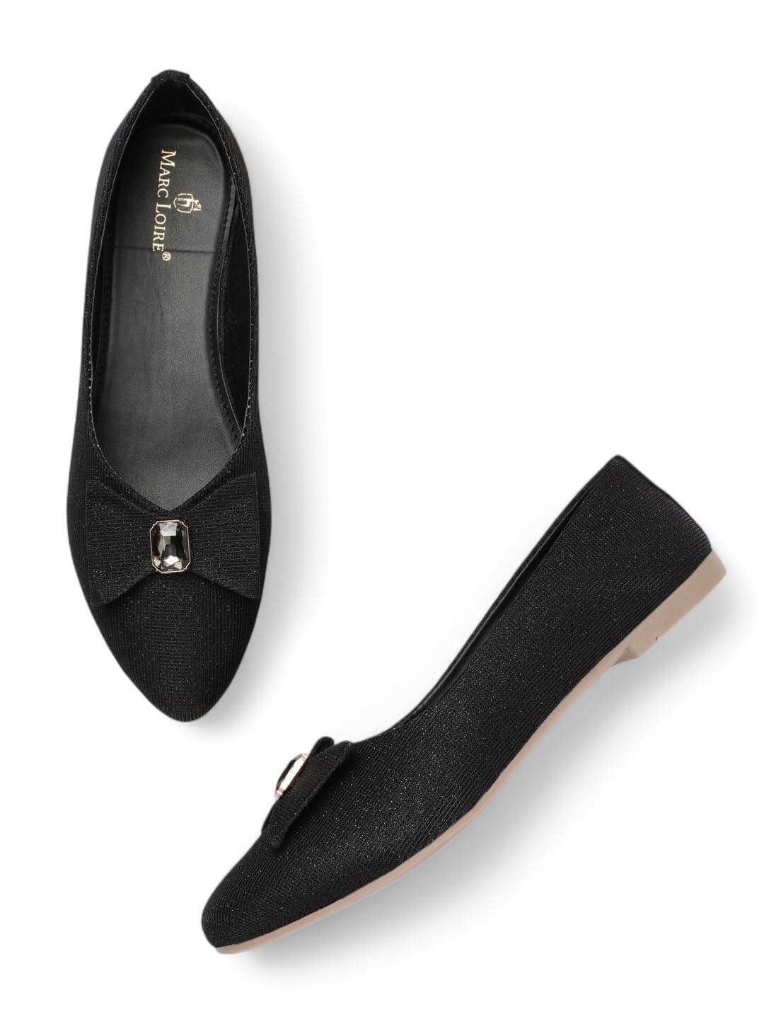 Marc Loire Women's Slip-On Embellished Flat Ballerina Shoes for Casual Wear, Party and Formal Occasions (Black, UK Footwear Size System, Adult, Women, Numeric, Medium, 7)