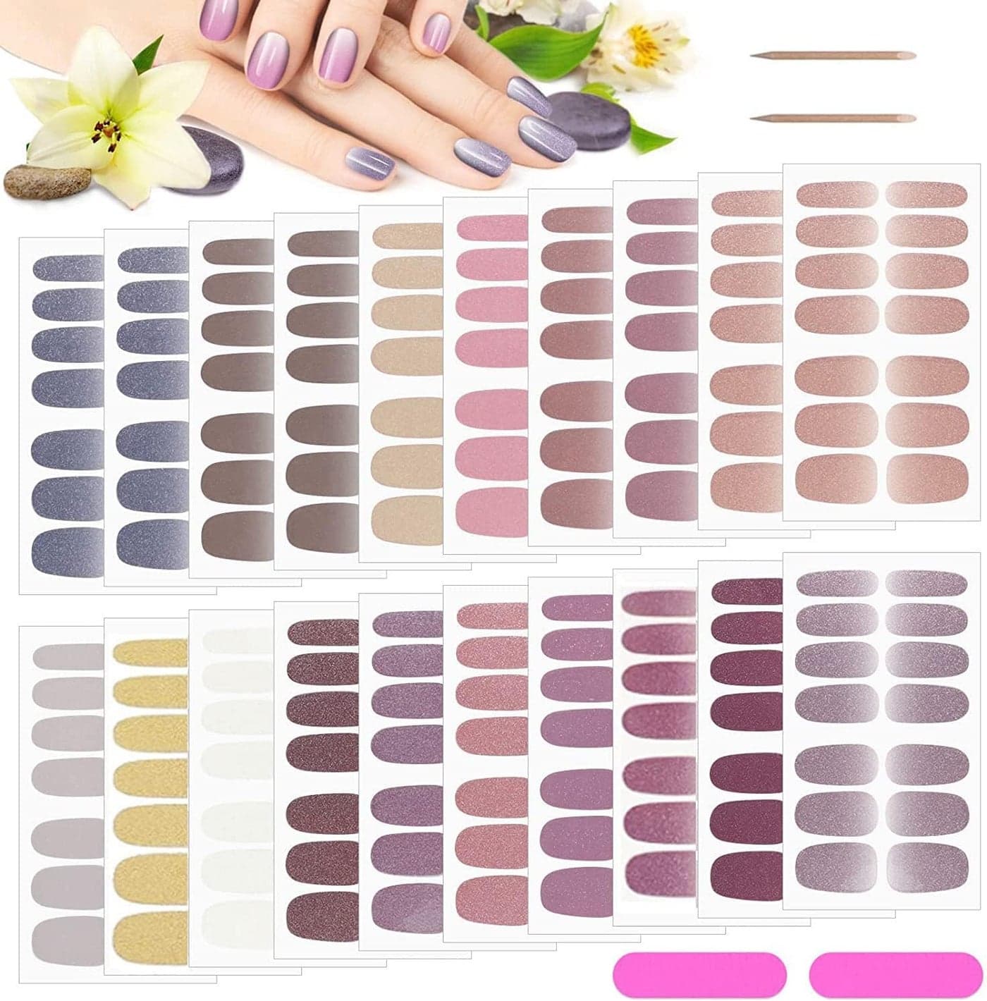 EBANKU 20 Sheets Full Wraps Nail Strips with 2PCS Nail File for Nails Art Gel Nail Polish Strips SelfAdhesive Press on Nail Polish Fingernail Stickers for Women Girls