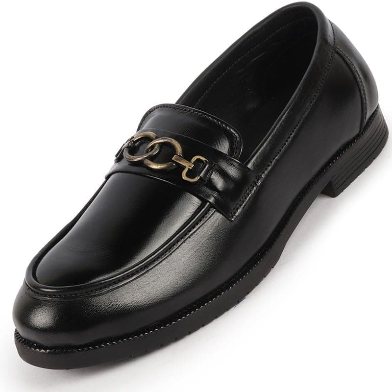 FAUSTO FST FOSMC-2077 BLACK-44 Men's Black Wedding Party Genuine Leather Buckle Slip On Loafer Shoes (10 UK)