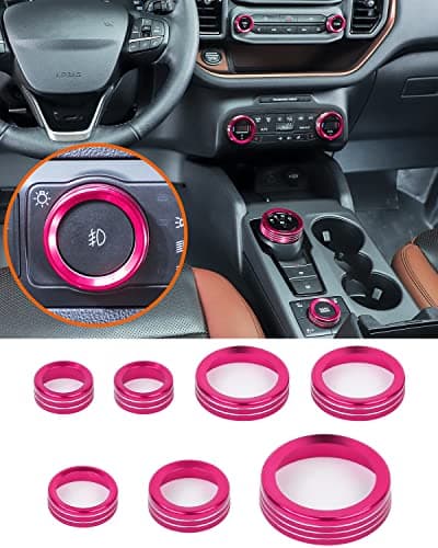 Savadicar CKT02 Billet Aluminum Control Knob Trim Sets, Headlight/4WD/HVAC Climate Control Knob Bezels, Air Conditioner/Radio Switch Cover for 2021-2025 Ford Bronco Sport, Interior Accessories, Pink