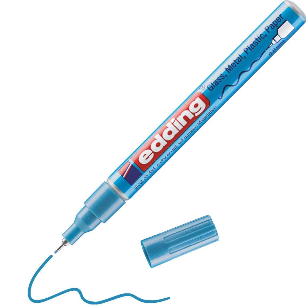 edding 780 Gloss Paint Marker Light Blue Metallic 1 Paint Marker Extrafine Round Nib 08 mm Paint Pen for Glass Pebbles Wood Plastic Paper Waterproof high Coverage