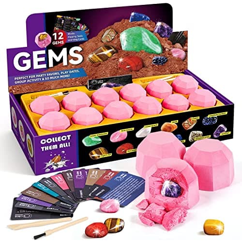 Gamerside Gemstones Dig Kit Dig it up 12 Real Gemstone and Crystal for Kids Gems Digging Kit Mineral Rock Collection for Kids Archaeology Geology Educational Gift STEM Toys for Boys Girls