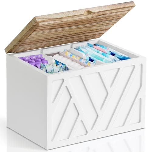 Tampon Holder for Bathroom Decor Feminine Product Organizer with Lid Shark Week Tampon Storage Wood Pad and Tampon Organizer for Toilet Organizer Bathroom Accessories Box for Girl Stuff