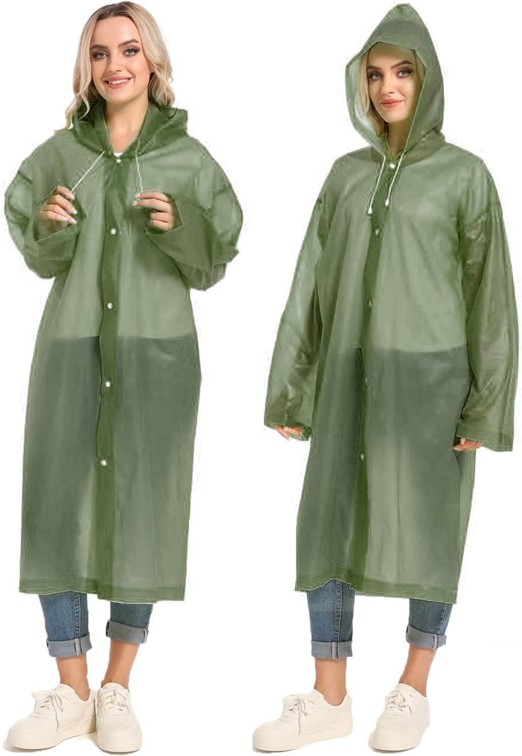 INFISPACE Women's EVA Waterproof Unisex Rain Coat Hooded Full Sleeves Outdoor| Poncho Raincoat for Camping, Hiking & Travelling (Pack of 1) (IN, Alpha, Free Size, Dark Green)