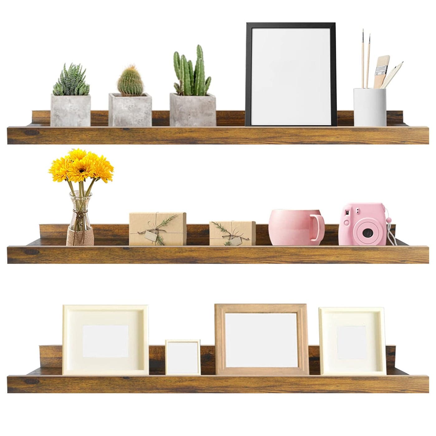 Giftgarden 36 Inch Large Floating Shelves for Wall Set of 3 Rustic Picture Ledge Wall Shelf for Bedroom Kitchen Bathroom Living Room Nursery Display 3 Different Sizes