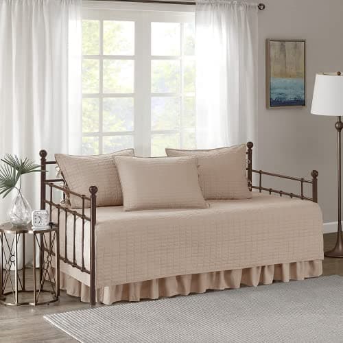 Comfort Spaces Daybed Cover Luxe Double SidedQuilting All Season Cozy Bedding with Bedskirt Matching Shams Kienna Blush 75x39 5 Piece