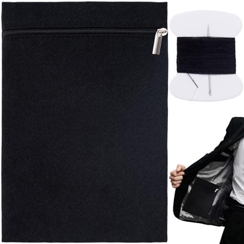Hzopcw 1 Set Sewin Side Pocket with Zipper Travel Security Hidden Pockets Wallets Sewing Thread Coat Inside Drainage Pouch Wallets for Clothing Sweatshirts Jackets Black