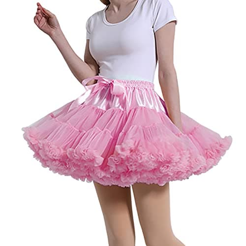MeiLiMiYu Women's Petticoat Skirt Adult Puffy Tutu Skirt Layered Ballet Tulle Pettiskirts Dress Costume Underskirt Pink