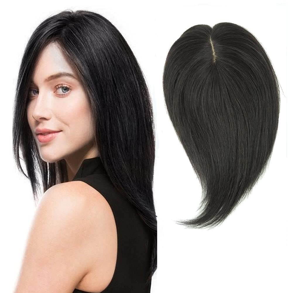 RemeeHi Real Human Hair Piece Pu Similar to Silk Base Women Topper or Toupee Wiglet Top Thin Loss Hair 5x8 Natural Black 20cm