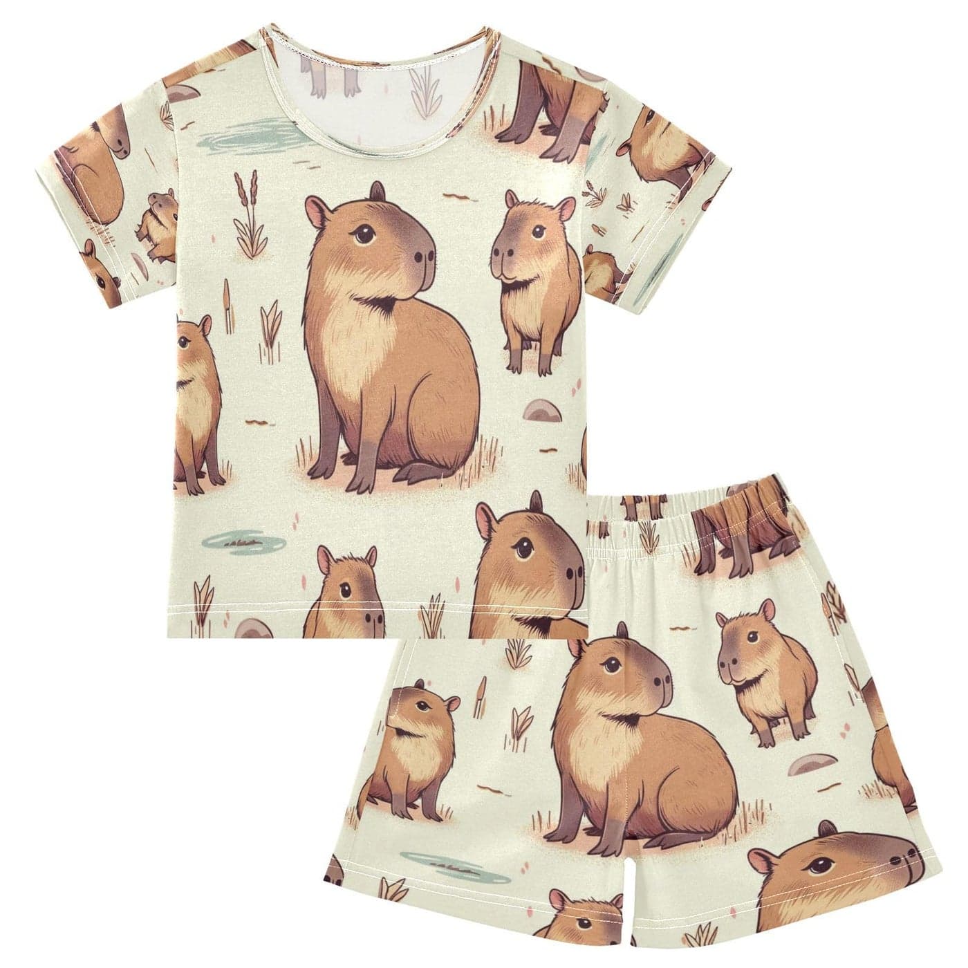 senya Capybara Friends Summer Pajamas Set Short Cotton Sleepwear 2 Piece
