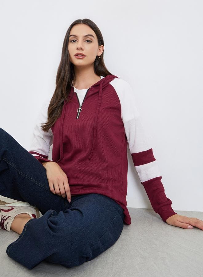 Burgundy Raglan Sleeve Hoodie