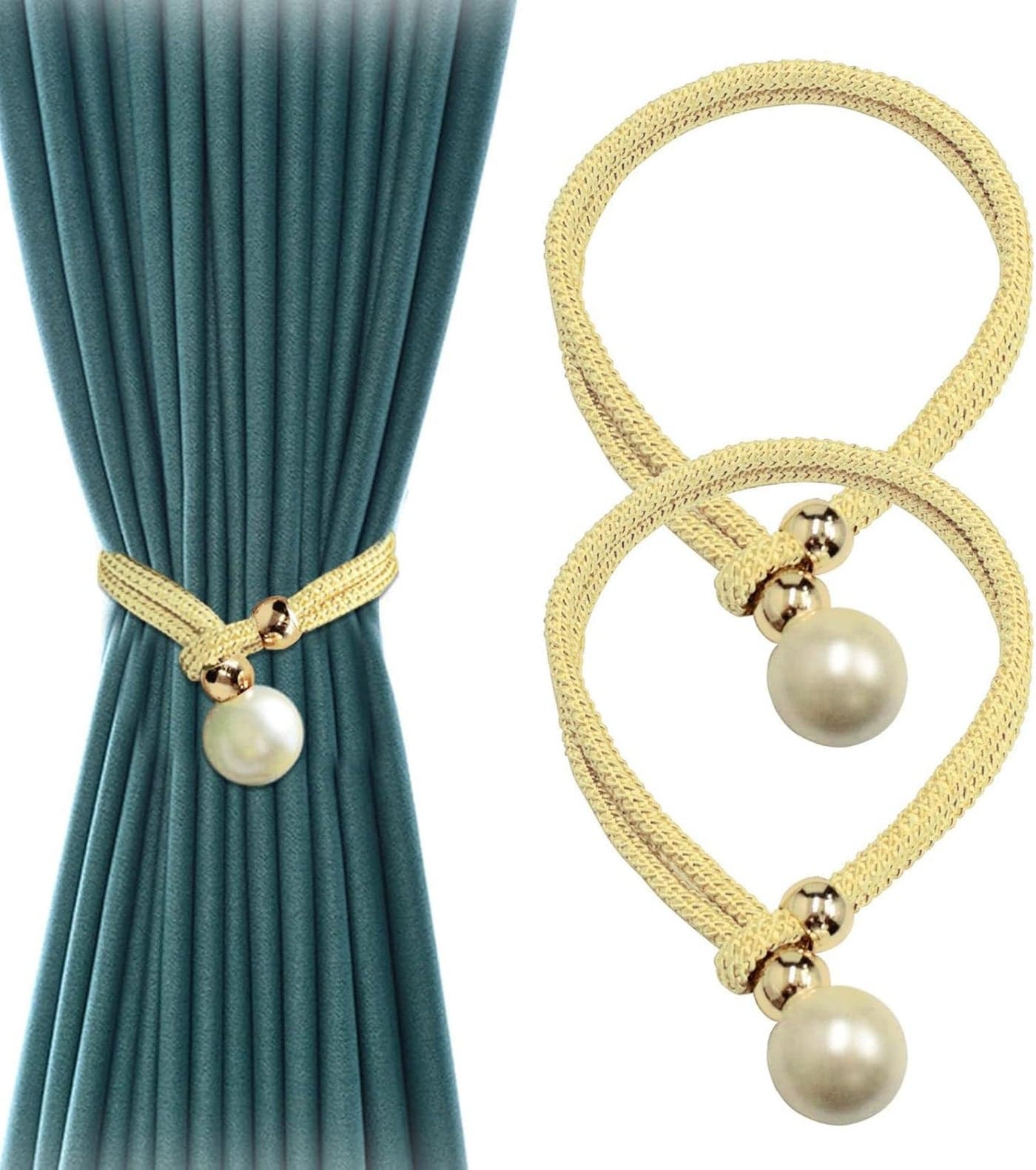 INOVERA (LABEL) 2 Pieces Curtain Holders Tieback - Adjustable Window Curtains Tie Rope - Drapery Hold-Backs Band for Home Office Decorative Accessories (Cream)