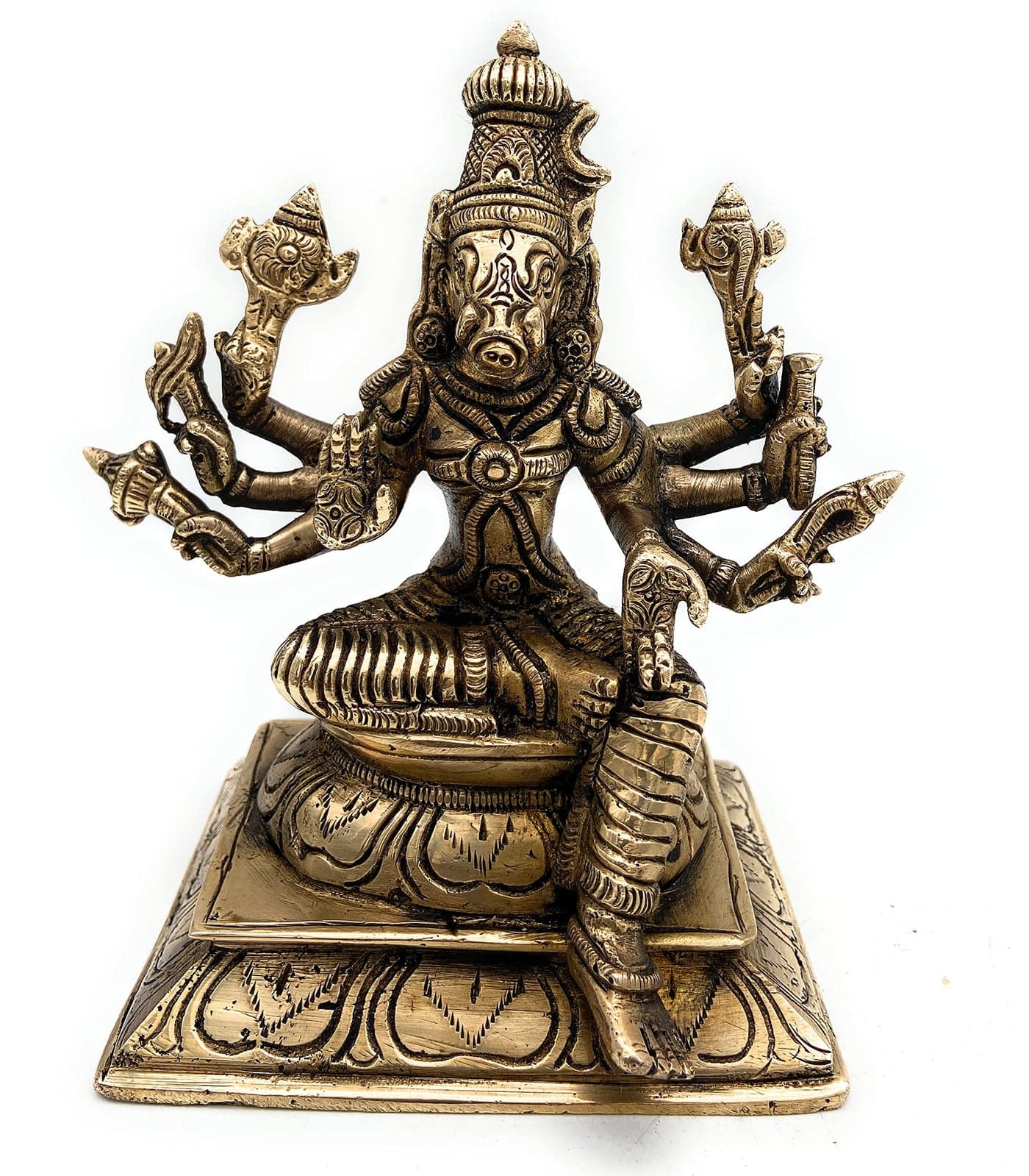 Bhunes Brass Ashta Bhuja Varahi Idol – Varahi Devi Murti, Varahi Amman Statue, Panchami Varahi Vigraha, Sri Varahi Ambal Moorti for Pooja & Home Decor,Gold, 5.5 Inch, 1 Piece
