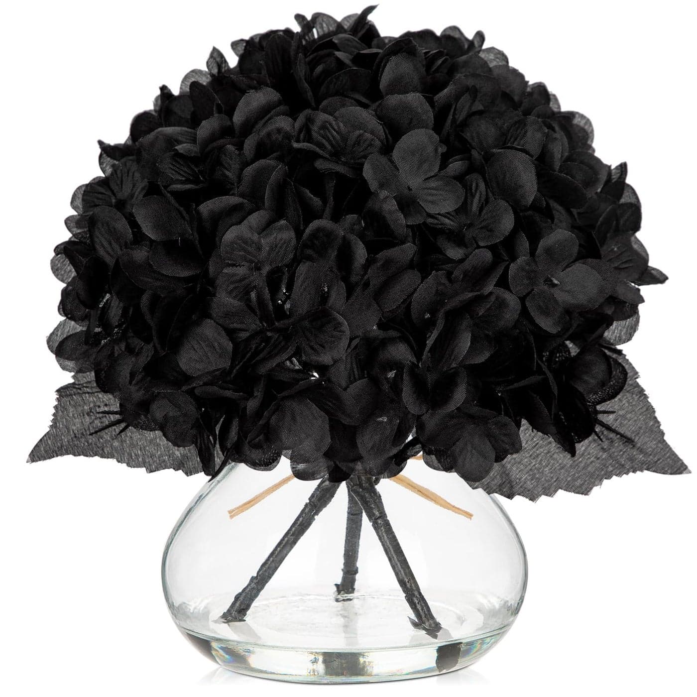 Hollyone Hydrangea Fall Flowers Artificial for Decoration with Glass Vase Black Silk Faux Flowers Arrangements in Vase with Faux Water Fake Floral Bouquet Table Centerpiece Halloween Home Decor