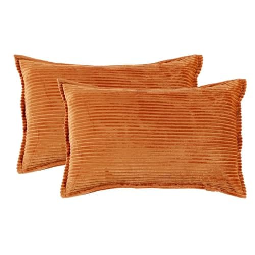 RD TREND® Presents Velvet 250 GSM Self Stripe Pillow Cover Set of 2 with Zipper, Size -18" x 28" Inches (45x71 Cm) (New Mustard)