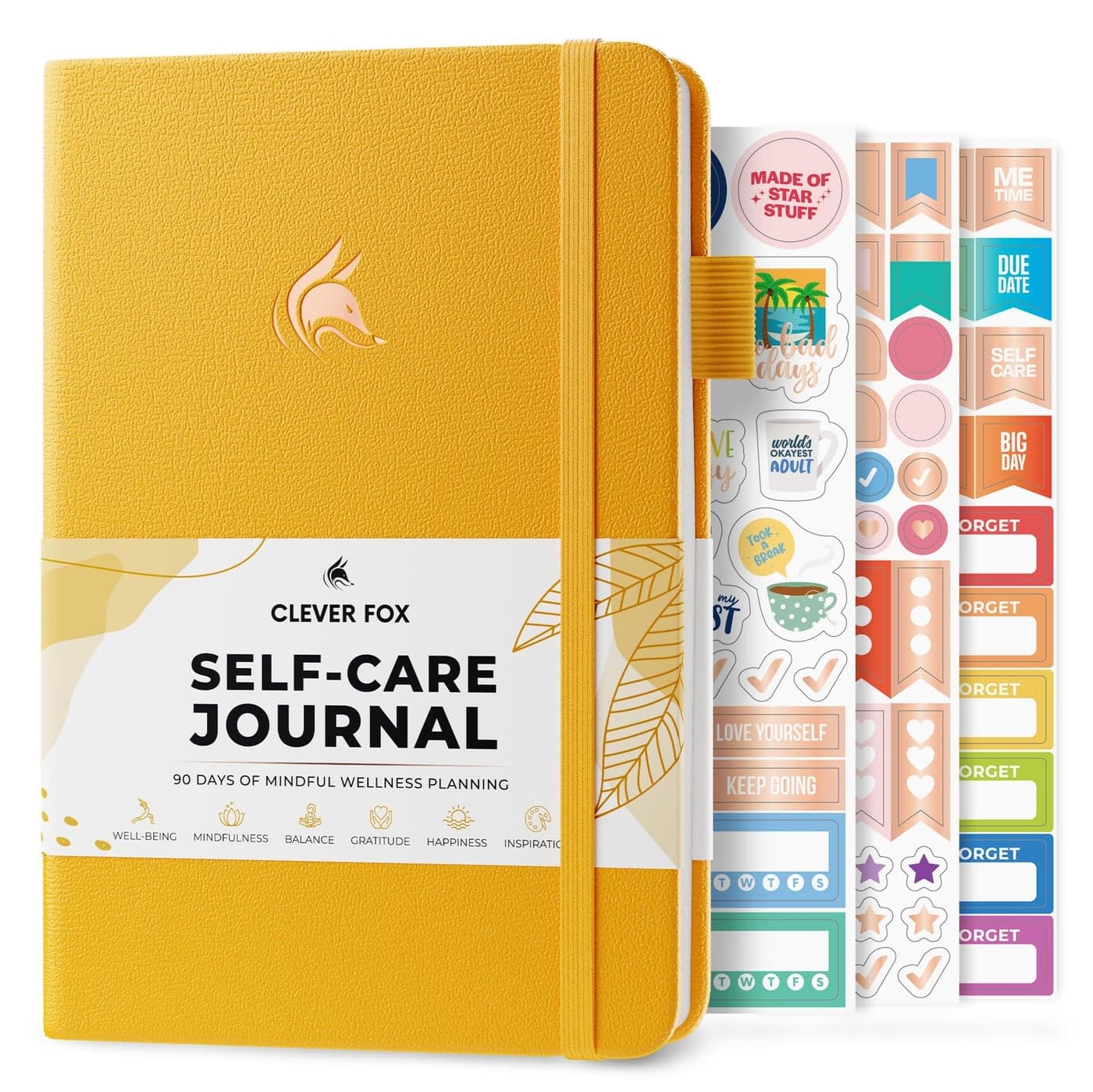 Clever Fox SelfCare Journal Wellness Daily Reflection Notebook Mental Health Personal Development Journal SelfCare Meditation Mood Journal for Women Men A5 Size Amber Yellow