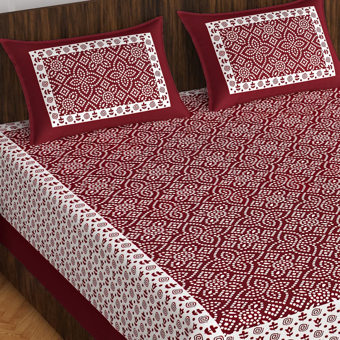 Cotton180 TC Bedsheet For Double Bed Rajasthani Jaipuri Traditional Floral King Size Double Bedsheet With 2 Pillow Covers Multicolor14