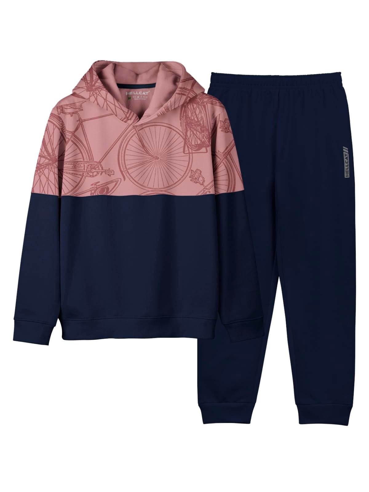 HELLCAT Printed Cotton Blend Hoodie T-Shirt and Jogger Trackpant Clothing Set for Boys_ Taupe_3-4 Years