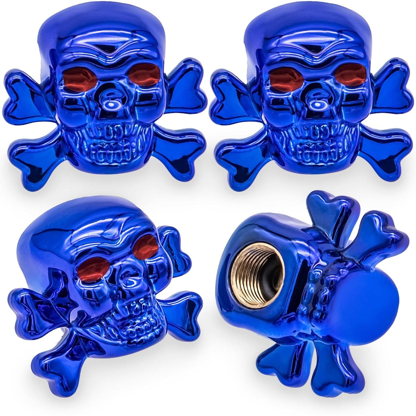 MEAJOO 4PCS Skull Style Tire Valve Stem Caps Dustproof Wheel Valve Covers Accessories with Rubber ORing Universal for Cars SUVs Bike BicyclesTrucks and MotorcyclesBlue