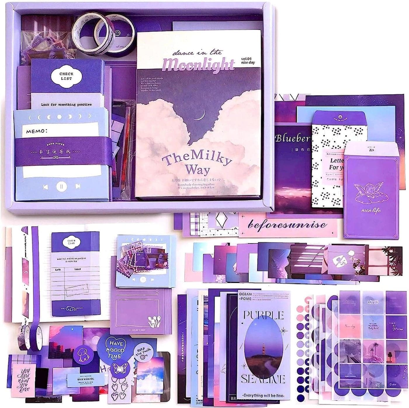 RANUR 346pcs Journal Supplies Kit Vintage Scrapbook Stickers Pack, Art Journal Kit, Bullet Junk Journal Planners DIY Decoration Paper Stickers Craft Kits Notebook Album Aesthetic Tape, Purple