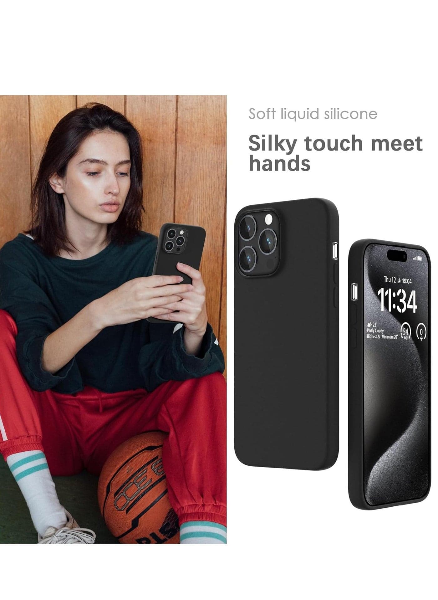 ELTRAZONE Silicone Case for iPhone 15 Pro Max – Soft-Touch, Shockproof, Dustproof, Antiskid Full Body Armour, Black