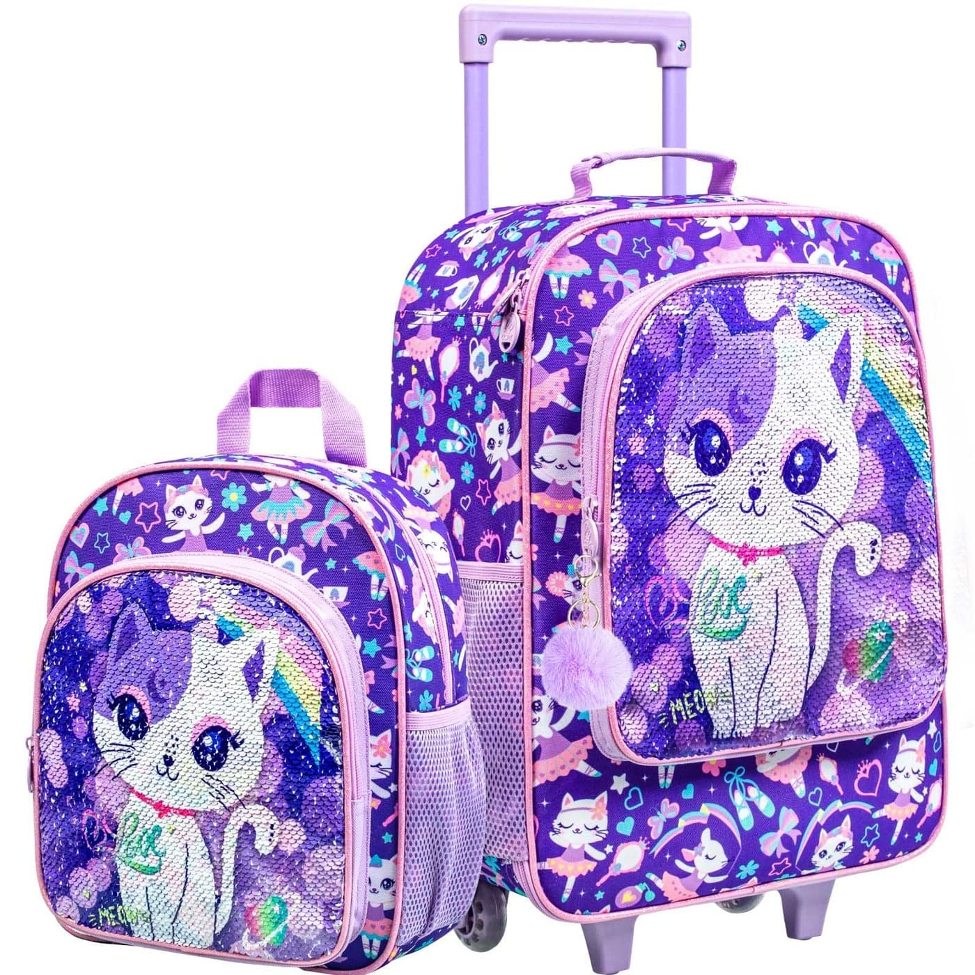 KLFVB Kids Luggage for Girls Cute Cat Rolling Wheels Suitcase for Toddler Children Travel Carry on Luggage