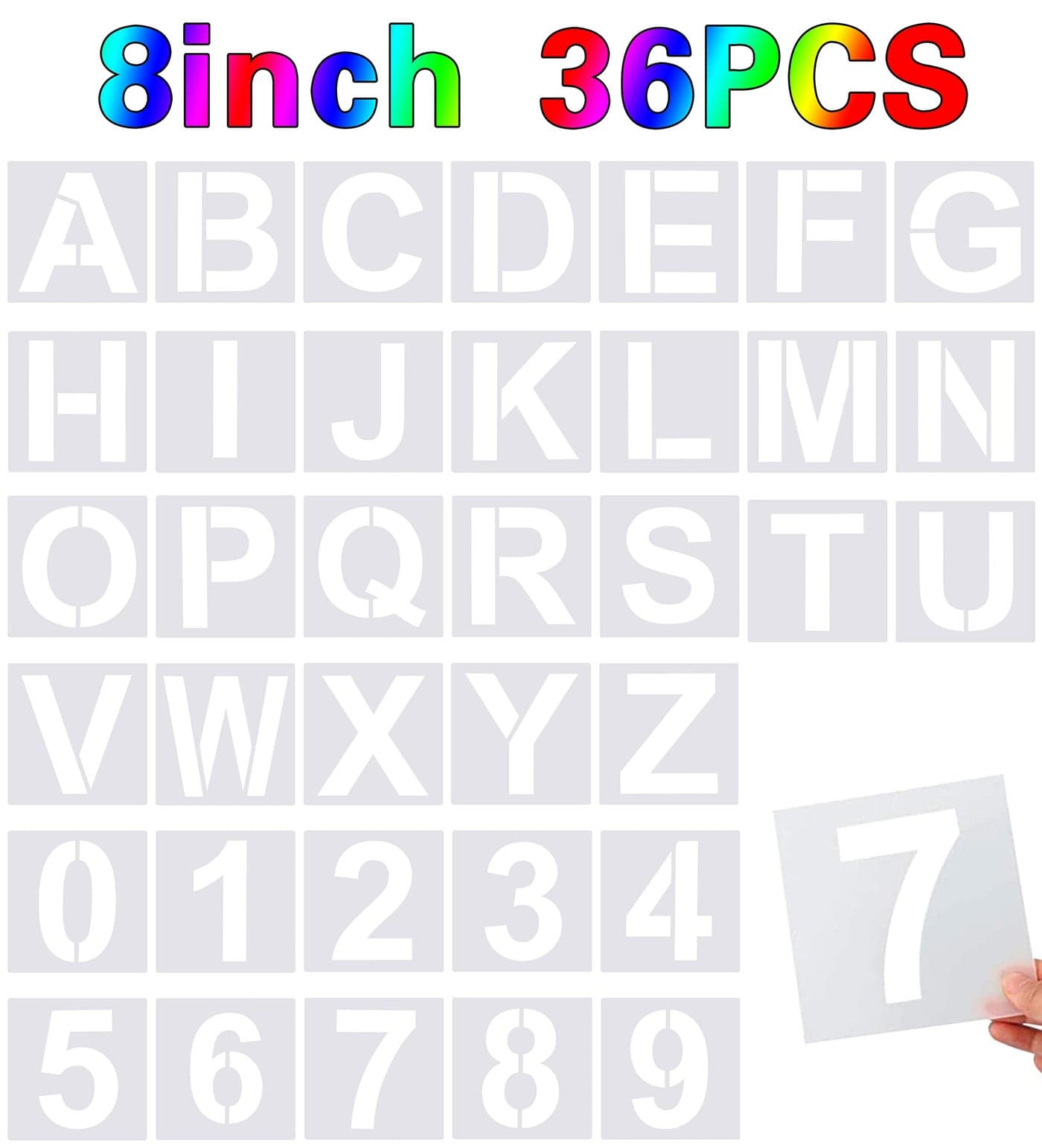 36 Pcs Large Alphabet Number Stencils Reusable Letter Stencils for Painting on Wood Wall Fabric Rock Chalkboard Glass 8 Inches