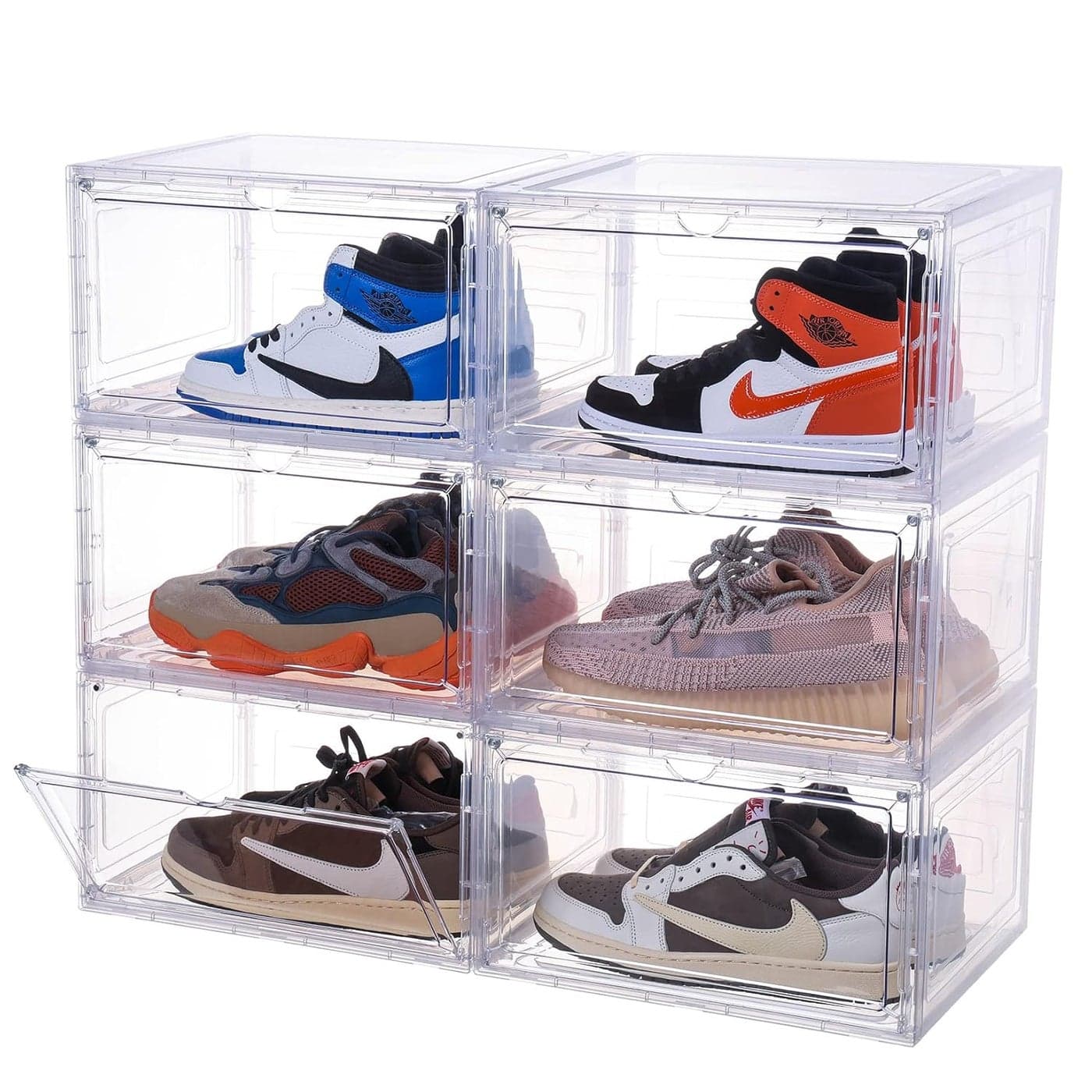 Attelite Large Clear Shoe Box Plastic Stackable Side Open Containers Storage Organizer with Magnetic Door for Display Sneakers Easy Assembly6 Pack