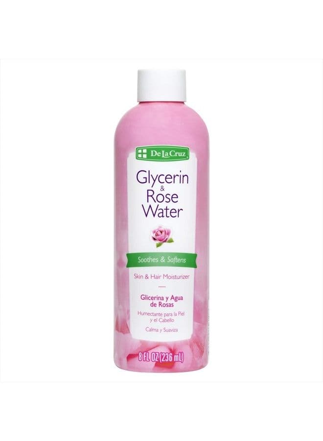 Rose Water and Glycerin for Face - Rosewater Facial Toner and Moisturizer for Skin and Hair 8 fl oz. (236 mL) - 1 Bottle