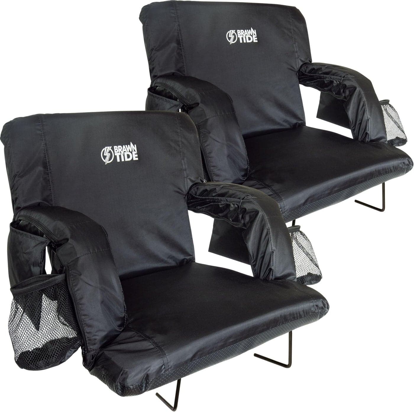 Brawntide Portable Stadium Seat Chair Extra Thick Padding Adjustable Bleacher Strap Shoulder Straps 4 Pockets Water Resistant For Sporting Events Beaches Parks Camping Black 2 Pack