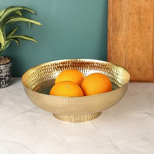 Heyearth Modern Decorative Urli Bowl for Home Décor,Fruit Bowls for Table Centerpiece,Storage Bowls Holder for Kitchen Counter,Home Decor, Table Centerpiece - 10 Inches - Gold
