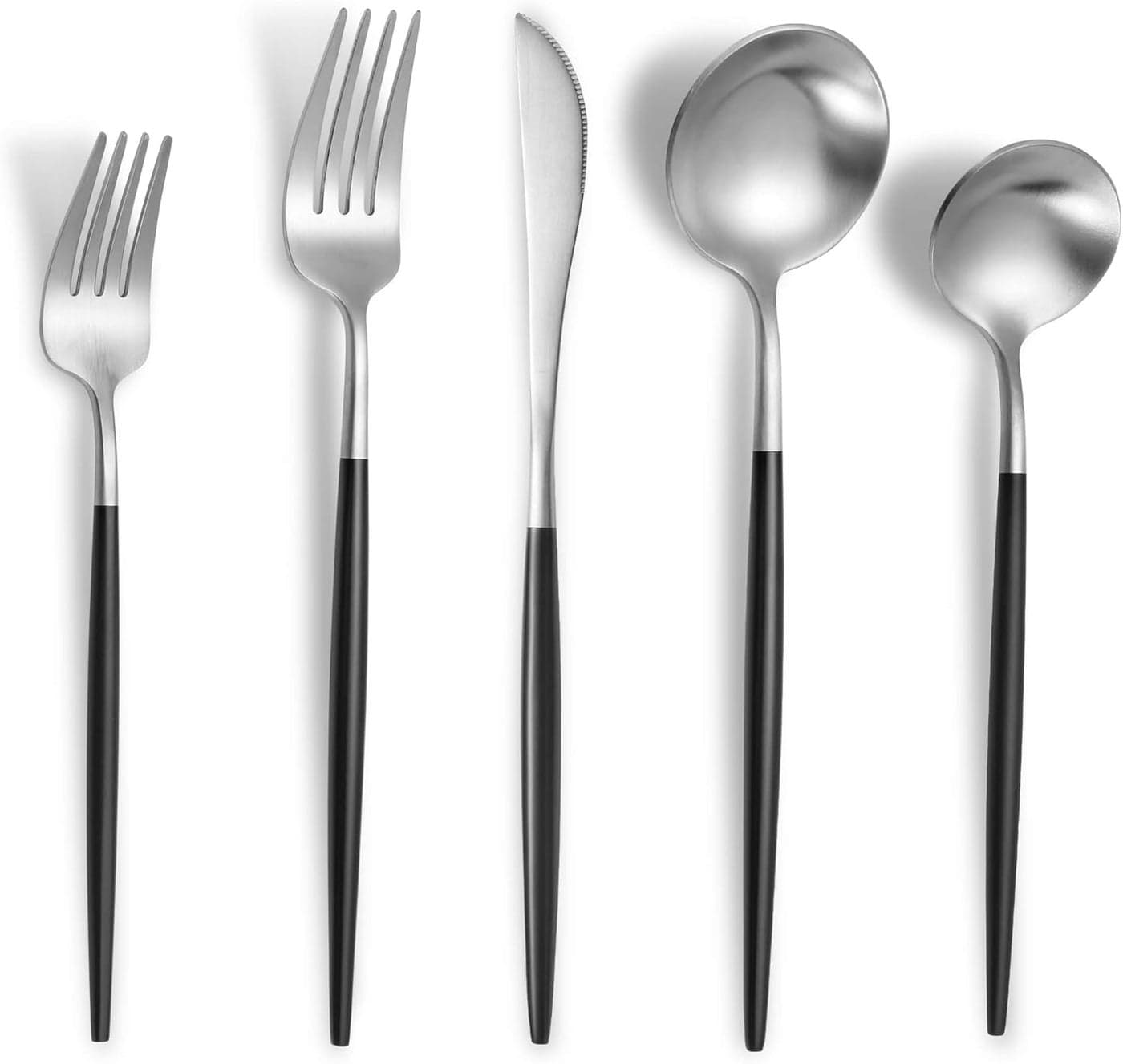 Matte Black Silver Silverware Set for 4Modern Stainless Steel Brushed Cutlery Set20Pieces Heavy Duty Flatware SetKnives Spoons and Forks Set Utensils Set Satin Finish Dishwasher Safe