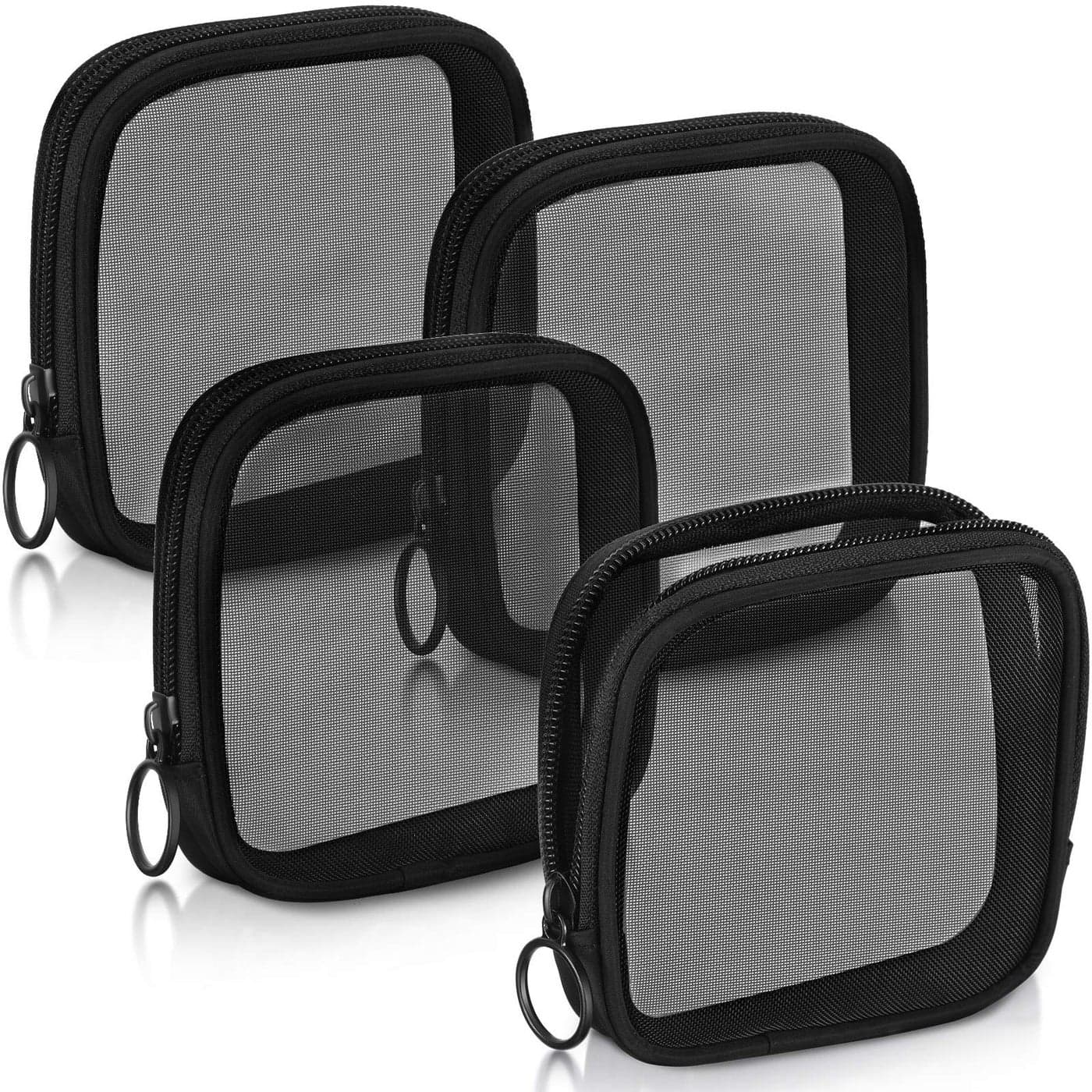 Weewooday 4 Pcs Mesh Makeup Bag Mesh Cosmetic Bag Travel Toiletry Pouch with Zipper Mini Makeup Cosmetic Purse for Daily AccessorySmallBlack