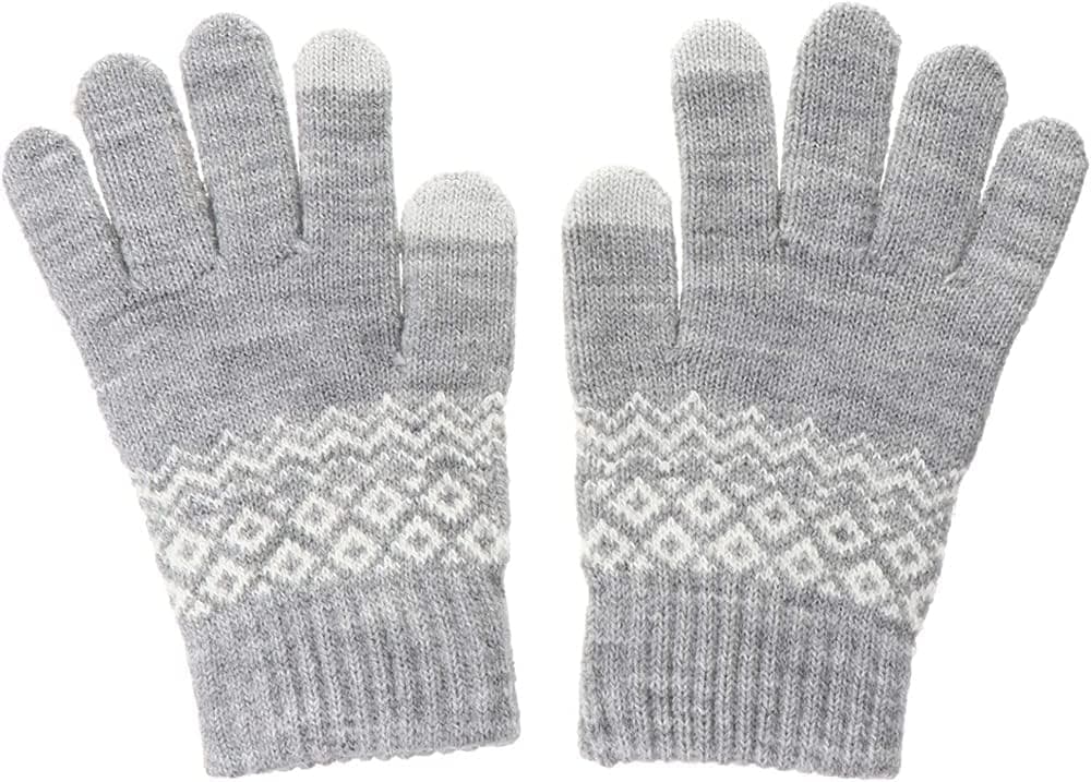 Women's Winter Touch Screen Gloves, Warm Fleece Lined Knit Gloves Elastic Cuff Winter Texting Gloves, Unisex Winter Warm Windproof Solid Color Knitted Mittens, Gloves with Touchscreen Fingers (Grey)