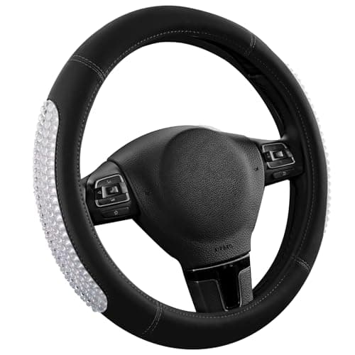 PIC AUTO Steering Wheel Cover Glitter Gel Particles Black Luxury Leather Car Steering Cover Universal Fit 145155 AntiSlip Car Wheels Cover for Girls Women