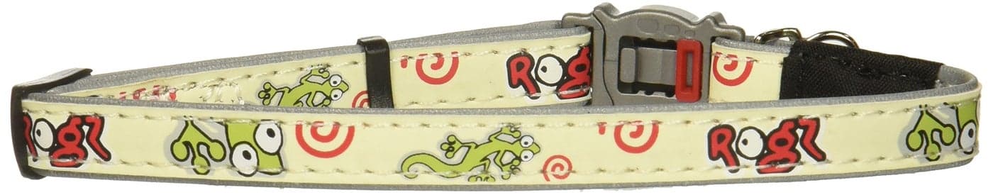 Rogz Glow in the Dark Reflective Cat Collar with Breakaway Clip and Removable Bell, fully adjustable to fit most breeds, Gecko Cat Design