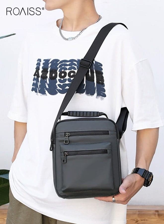 Men's Oxford Crossbody, Square Sports Shoulder Bag with Adjustable Strap and Top Handle Multi-layer Functional, Fashion Handbag for Men Solid Grey, Casual Commuting