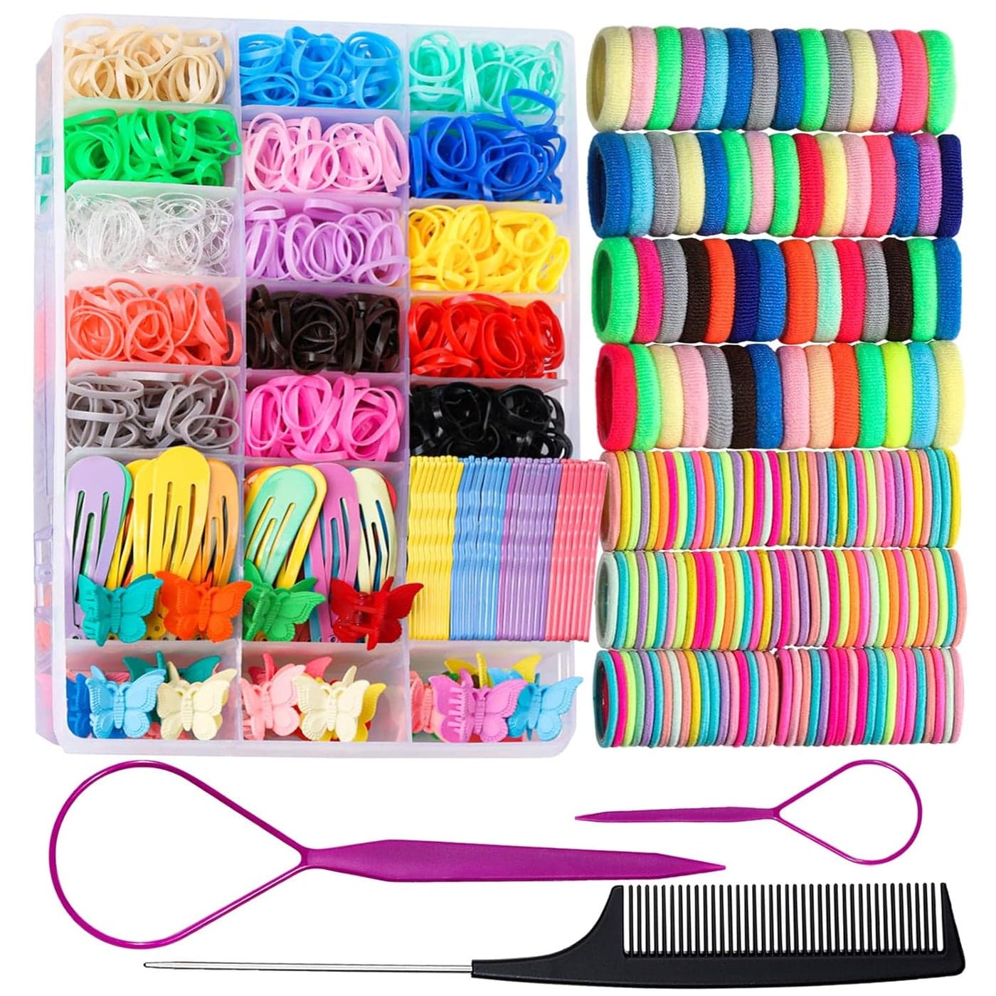 Teenitor Elastic Hair Ties Hair Accessories for Girls Colorful Baby Elatic Hair Bands Set with Hair Clips